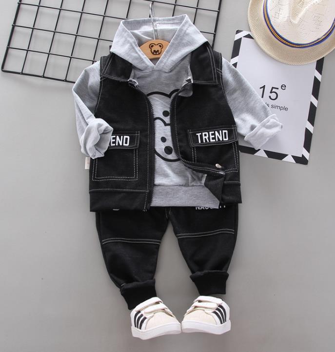 Children's Suits Fashionable Boys' Hooded Sweater Suit Autumn Korean Version Children's Long-sleeved Three-piece Suit