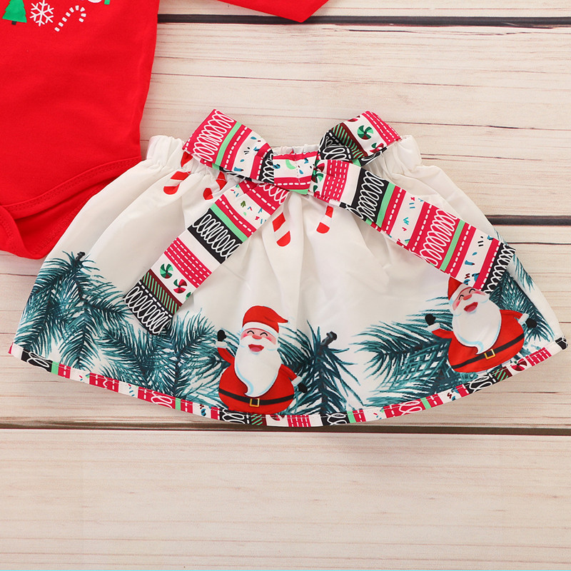 3PCS Christmas Newborn Baby Girl Romper+Skirt +Headband Red Outfits Xmas Clothes Set