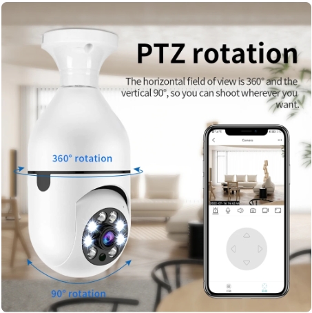 HD 1080P 360° Rotate Auto Tracking Panoramic Camera Light Bulb Wireless Wifi PTZ IP Camera Remote Viewing Security Surveillance
