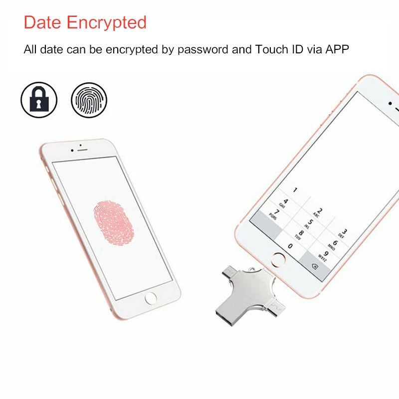 Binful 4in1 USB 3.0 Flash Drive 256GB 128GB 64GB 32GB Metal Pendrive for iphone iPad iso Android OTG type c USB Memory stick