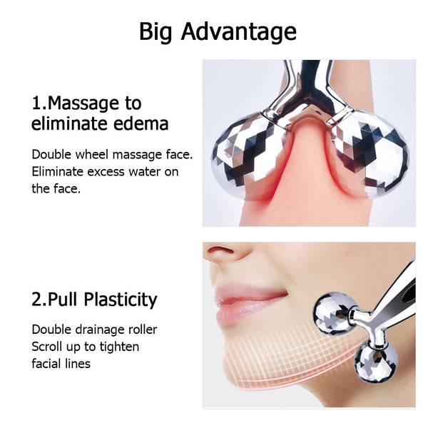 3D Roller Massager 360 Rotate Silver Thin Face Full Body Shape Lifting Wrinkle Remover Slimming Facial Massage Relaxation Tool
