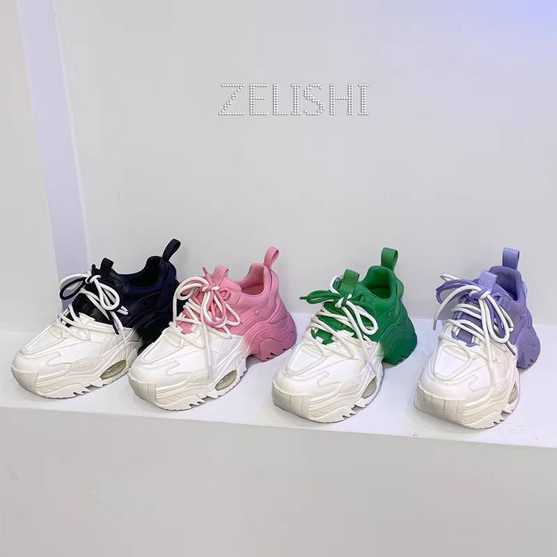 New Black Dad Chunky Sneakers Casual Vulcanized Shoes Woman High Platform Sneakers Lace Up White Sneakers Women