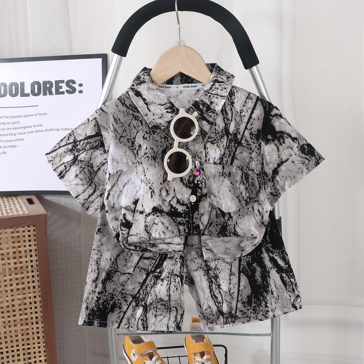 2024 Summer Boys Clothing Set Kids Turn Down Collar Shirt + Shorts Children Stripe Tracksuit 2 Girls Clothes Set