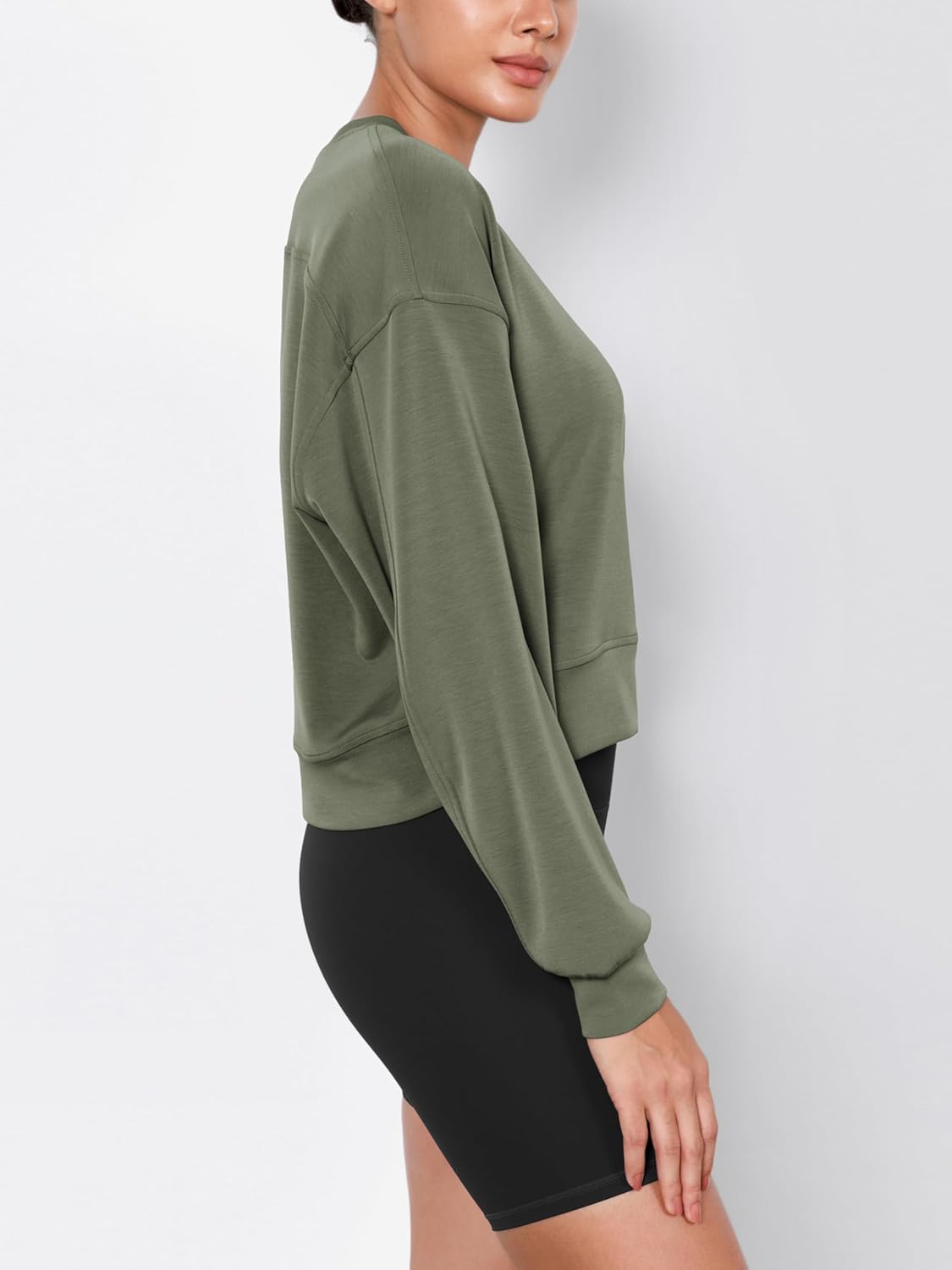 ODODOS Modal Soft Long Sleeve Cropped Sweatshirts for Women Oversized Crew Neck Pullover Crop Top