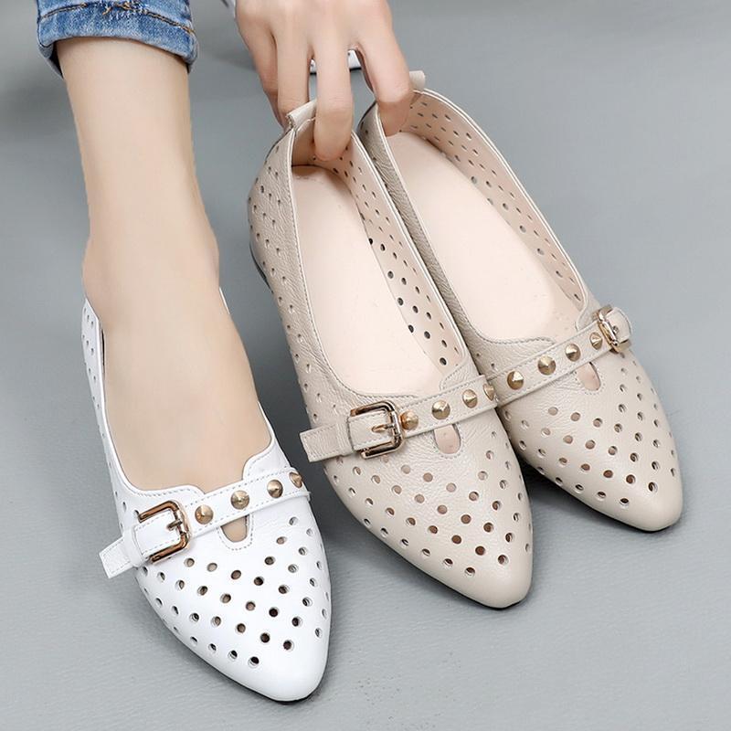 Women's Spring Hollow out Soft Bottom Sandals Breathable Anti-Slip Rubber Sole Comfortable Slip-On Shoes for Middle-Ag