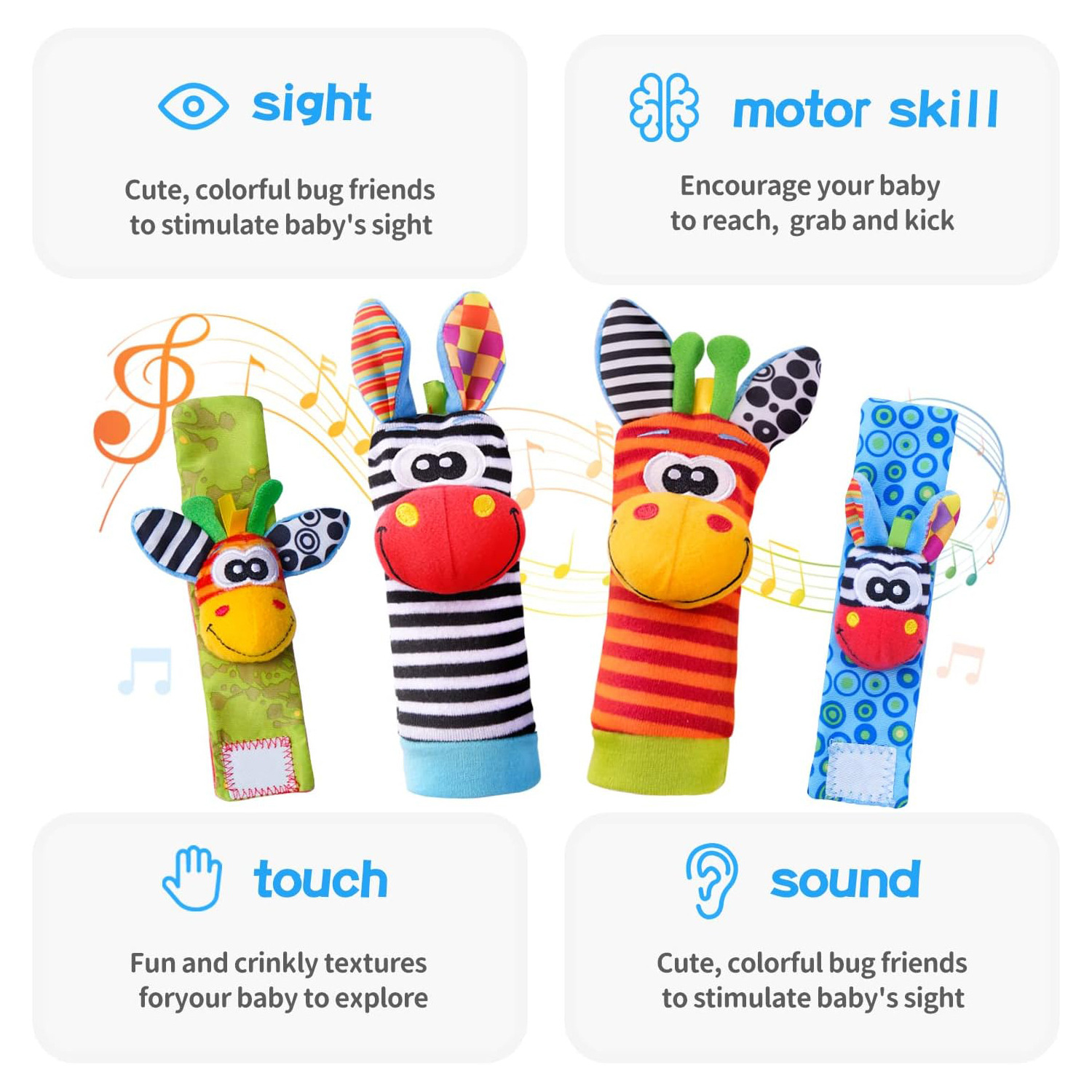 0-12 Months Baby Toy Baby Rattles Toys Animal Socks Wrist Strap Socks Bug Wrist Strap Baby Socks Pacifier Toys