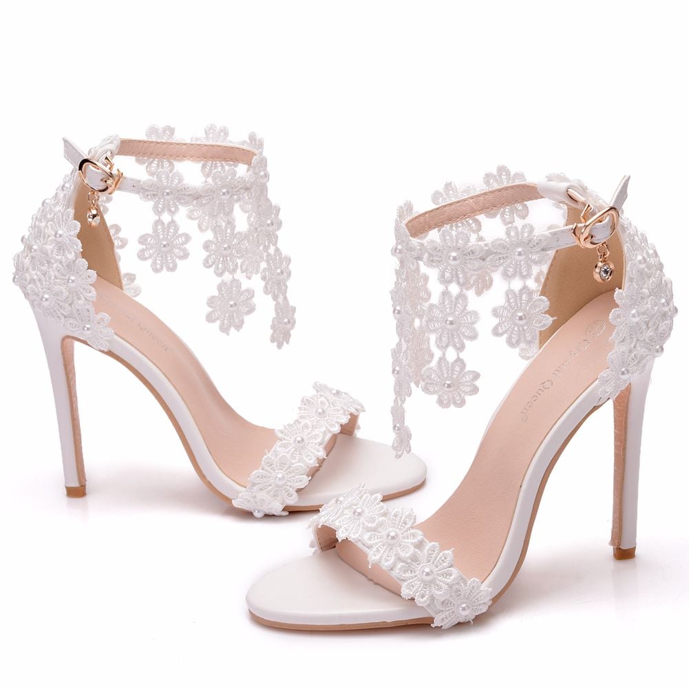 Spring Summer New Woman Pointy Lace Rhinestone Bridal Wedding Shoes Thin High Heels Dress Versatile Women Female Sandals