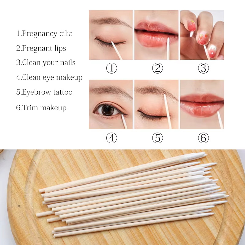 100Pcs Disposable Ultra-small Cotton Swab Lint Free Microbrush Wood Cotton Buds Swabs Brushes Eyelash Glue Removing Makeup Tool
