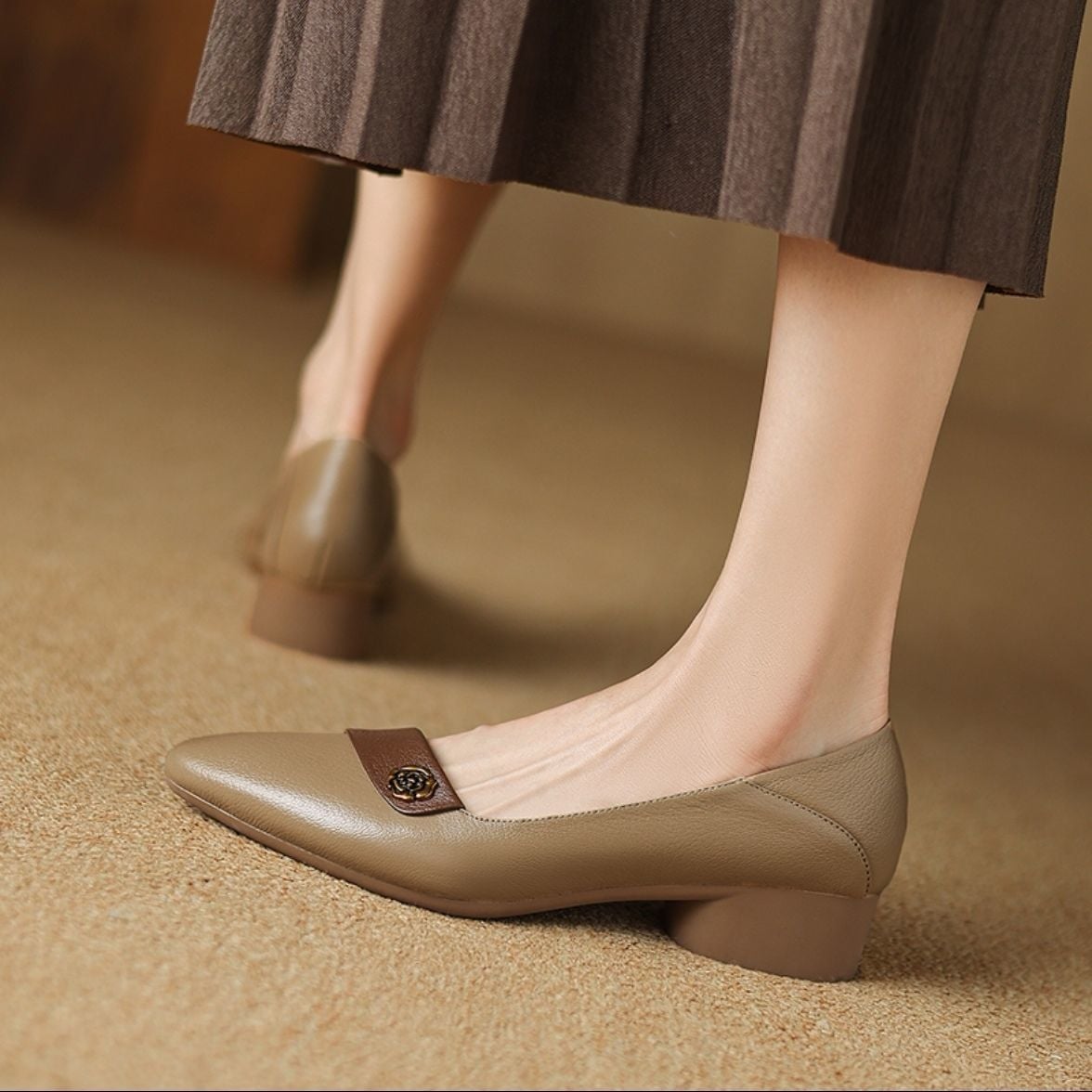 Spring Autumn Elegant Pointed Toe Thick Heel Women's Single Shoes New Shallow Mouth Versatile Comfortable Breathable High Heels
