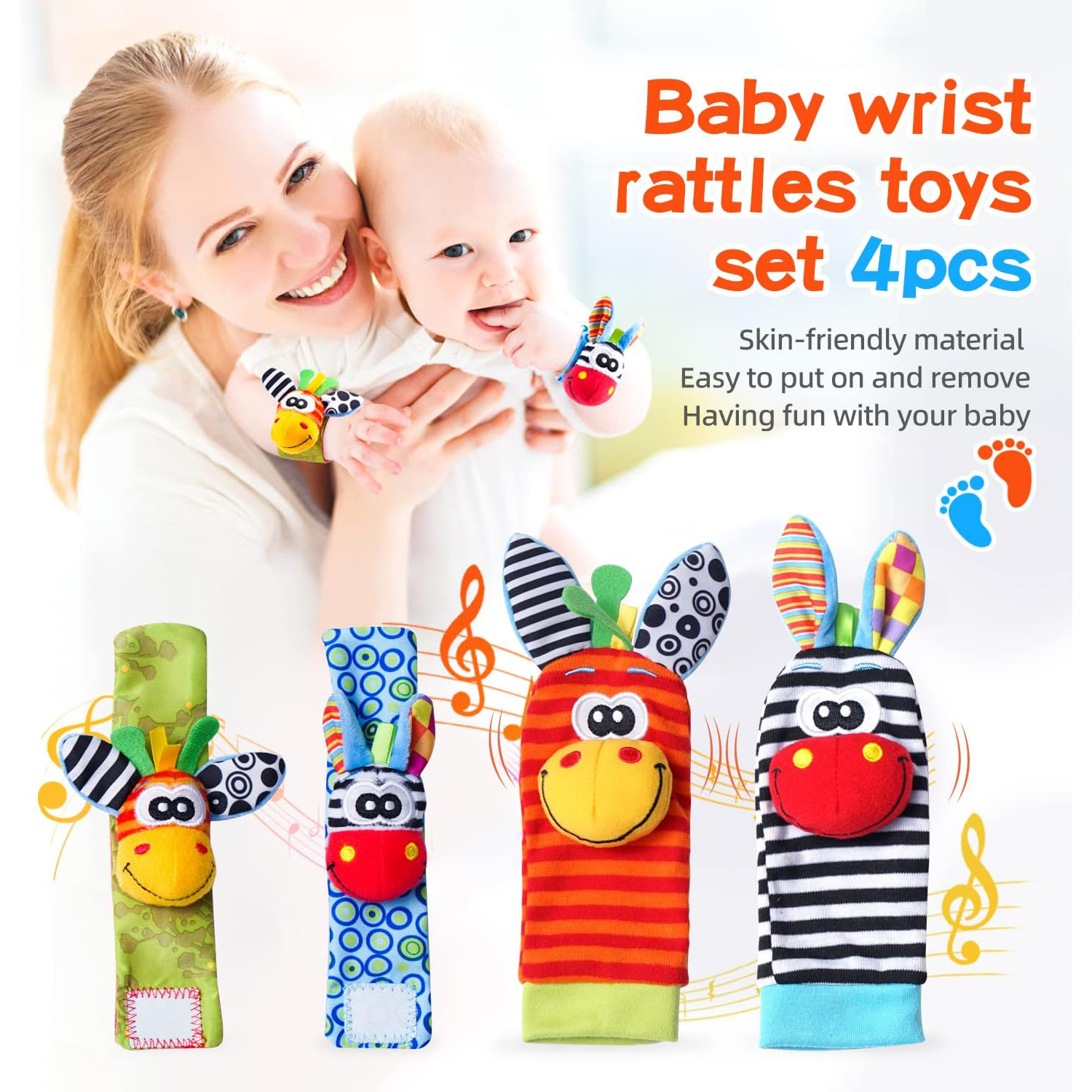 0-12 Months Baby Toy Baby Rattles Toys Animal Socks Wrist Strap Socks Bug Wrist Strap Baby Socks Pacifier Toys
