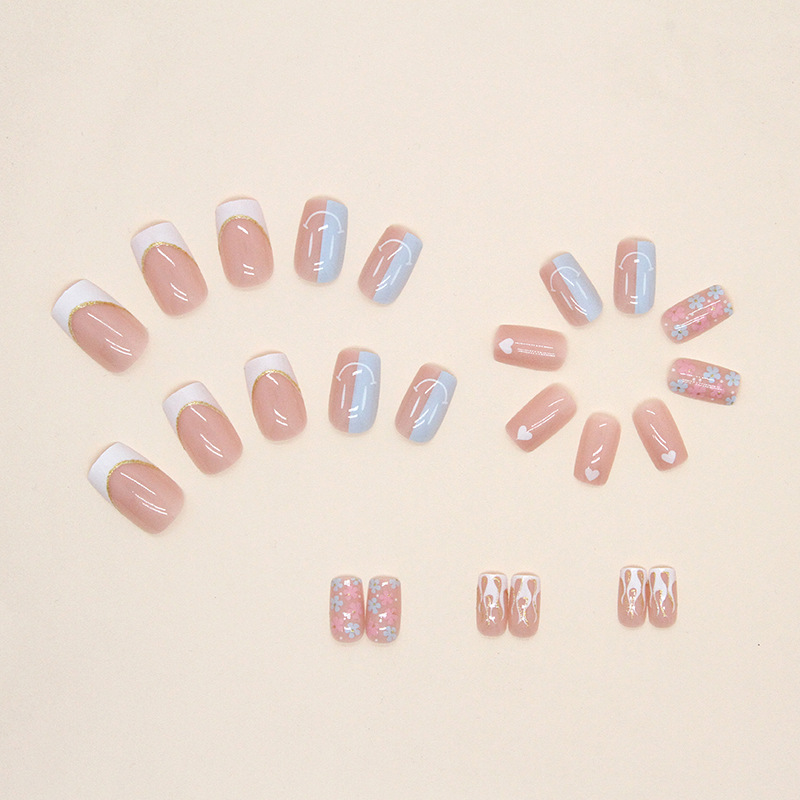 Mandarin Duck Double Contrast Cute Smiling Face Fragmented Flower Nail Enhancement Fresh False Nails Sweet Wind Nail Clips