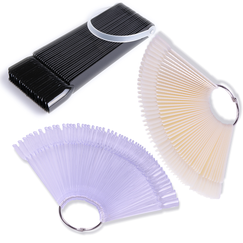 50pcs 1Set False Nail Tips Nature Clear Black Fan Finger Full Card Nail Art Display Practice Acrylic UV Gel Polish Tool Manicure