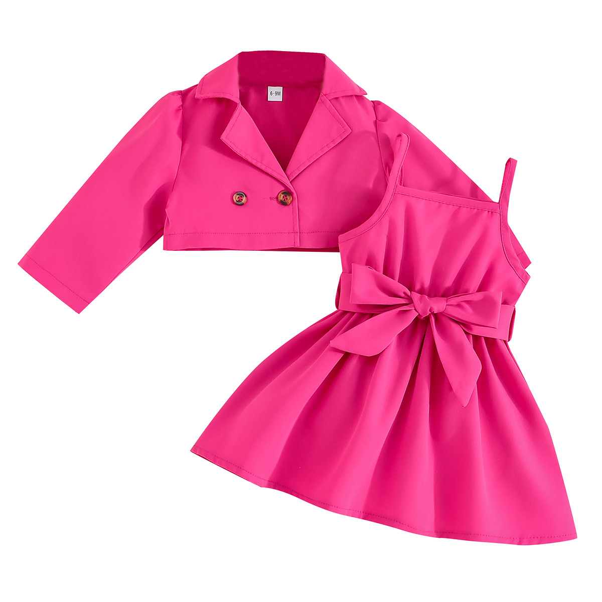 Fashion 2pcs Set Lapel Button Up Long Sleeve Short Coat + Belted Suspender Skirt Stylish Party Birthday Festival Outfit