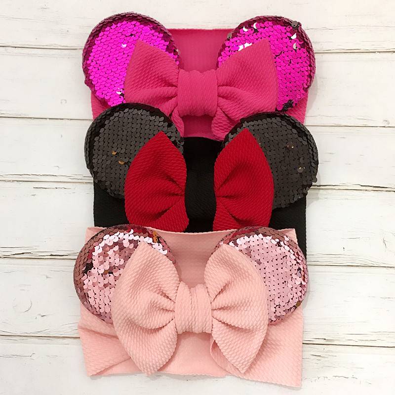 spring and summer models children's Mickey stretch cloth hair band baby baby hair band headwear big bow wide hair band