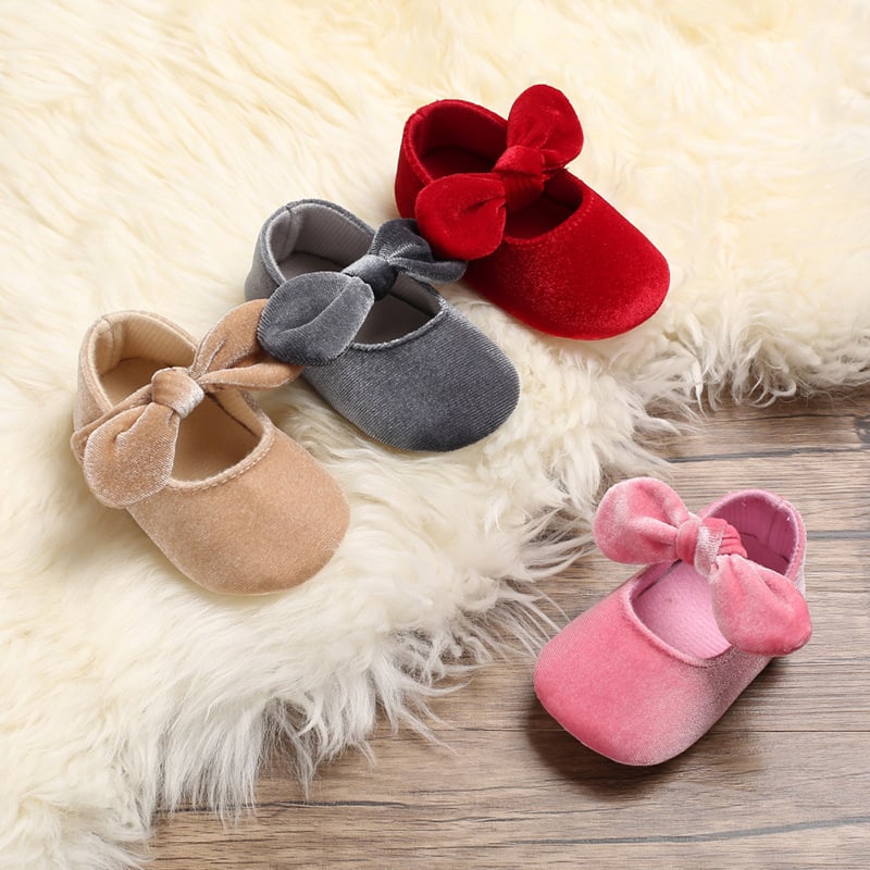 Spring and Autumn 0-1 years old female baby bow solid color princess soft bottom shoes non-slip Velcro baby toddler shoes