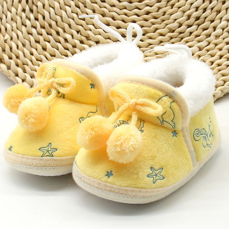 3Colors Sweet Newborn Baby Girls Princess Bowknot Winter Warm First Walkers Soft Soled Infant Toddler Kids Girl Cack Shoes