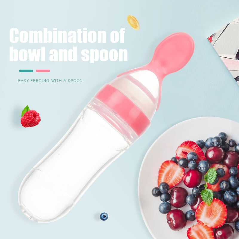 1Pc 90mL Silicone Baby Cereal Feeder Bottle Spoon Baby Toddler Feeding Bottle with Spoon Fresh Food Cereal Squeeze Feeder Hot