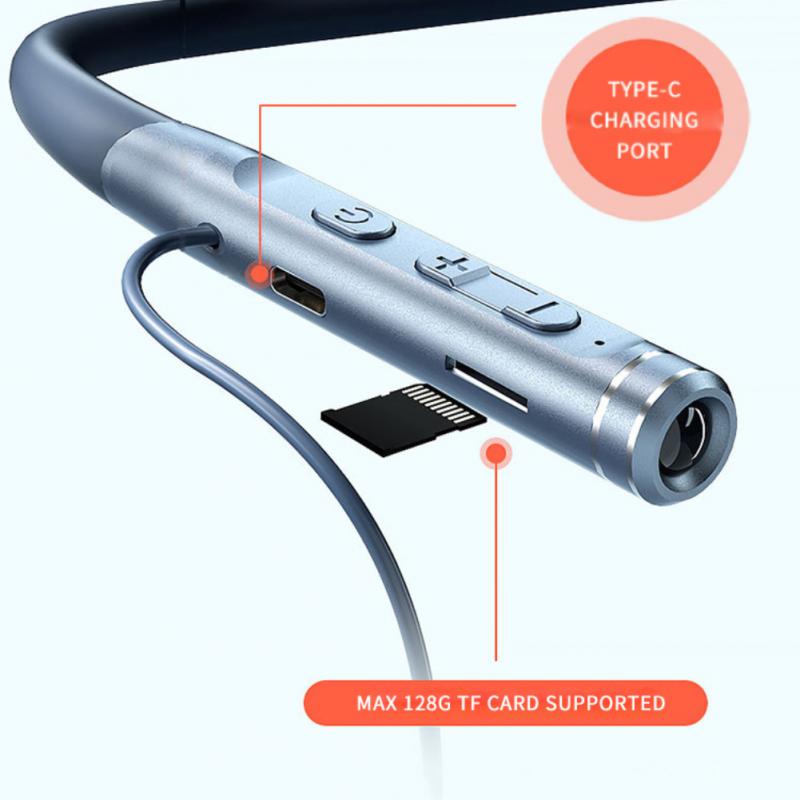 120 Hours Earphones Bluetooth Headphones Stereo Bass Wireless Headphone Neckband Power Flashlight Display Headset TF Card Runner