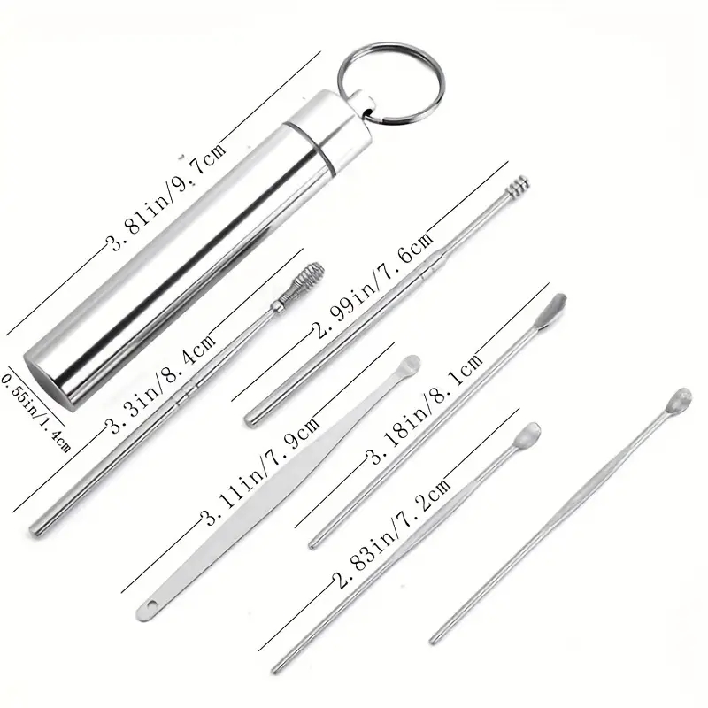 6Pcs/Set Stainless Steel Spiral Ear Pick Spoon Ear Wax Removal Cleaner Multifunction Portable Ear Pick Ear Care Beauty Tools &