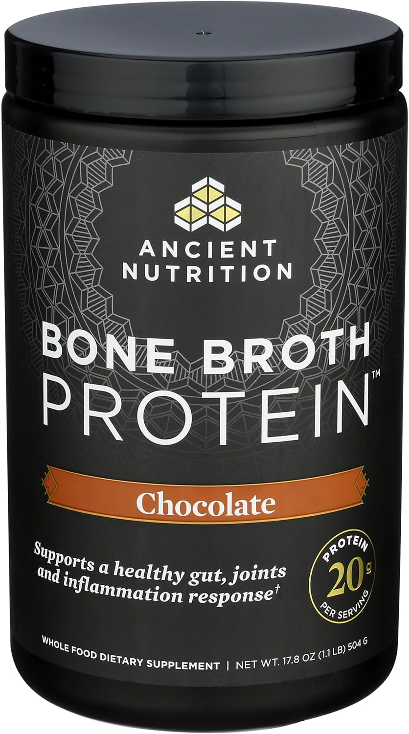 Ancient Nutrition Protein Powder Made from Real Bone Broth, Chocolate, 20g Protein Per Serving, 20 Serving Tub, Gluten Free Hydrolyzed Collagen Peptid