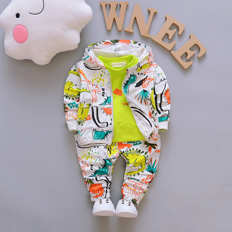Autumn Outfits Baby Girls Clothes Sets Cute Infant Cotton Suits Hooded Zipper Jacket T Shirt Pants 3pcs Boys Kids Clothing