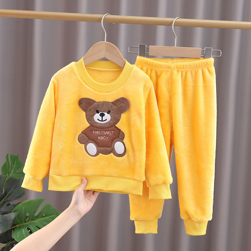 lint Children's Winter Suits Children's Boys And Girls Fashion Fleece Thickened Warm 2-piece Set