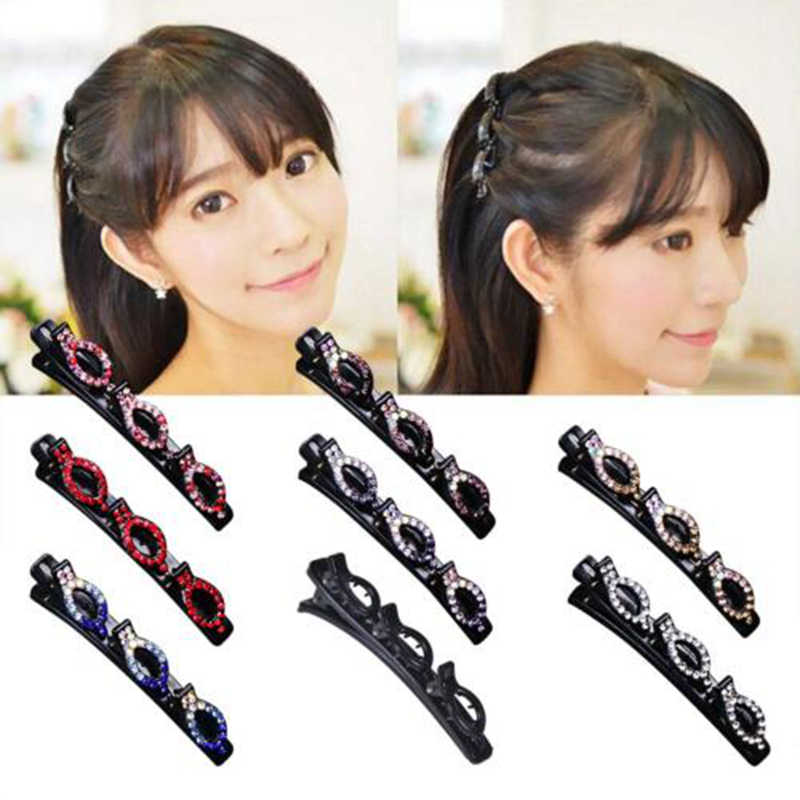 5pcs/pack Sparkling Crystal Stone Braided Hair Clips,Double Bangs Hair Clips Braided Hair for 1 Week Daily