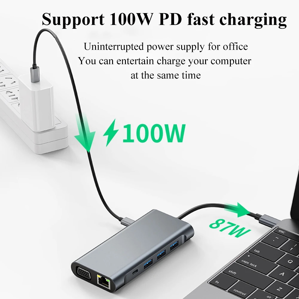 LORYI Multi-interface Docking Station USB C Hub Gigabit Notebook Converter Compatible for MacBook Air Pro and Other TypeC Laptop