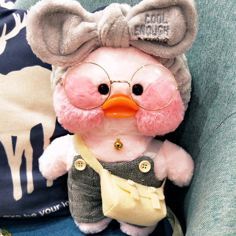 Cafe Duck 30cm Little Yellow Duck Cute Pillow Plush Toy Stuffed Doll Wearing Glasses and Clothes Cartoon Cute Toy