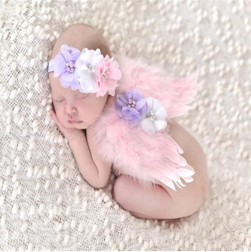 Newborn Photography Props Costume Cute Angel Wings+Headband Photo Props Infant Baby Girls Boys Outfits Accessories