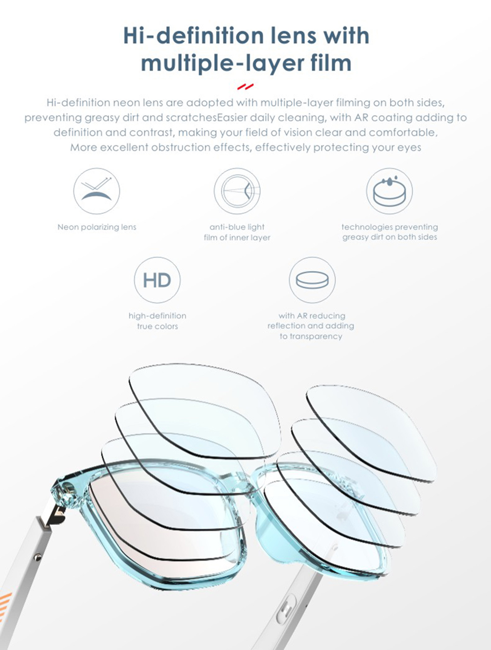 Smart Bluetooth Glasses Music Glasses IP67 Waterproof and Dustproof Voice Control Bluetooth 5.0 Blue Light Proof Glasses