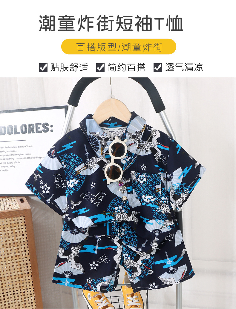 2024 Summer Boys Clothing Set Kids Turn Down Collar Shirt + Shorts Children Stripe Tracksuit 2 Girls Clothes Set