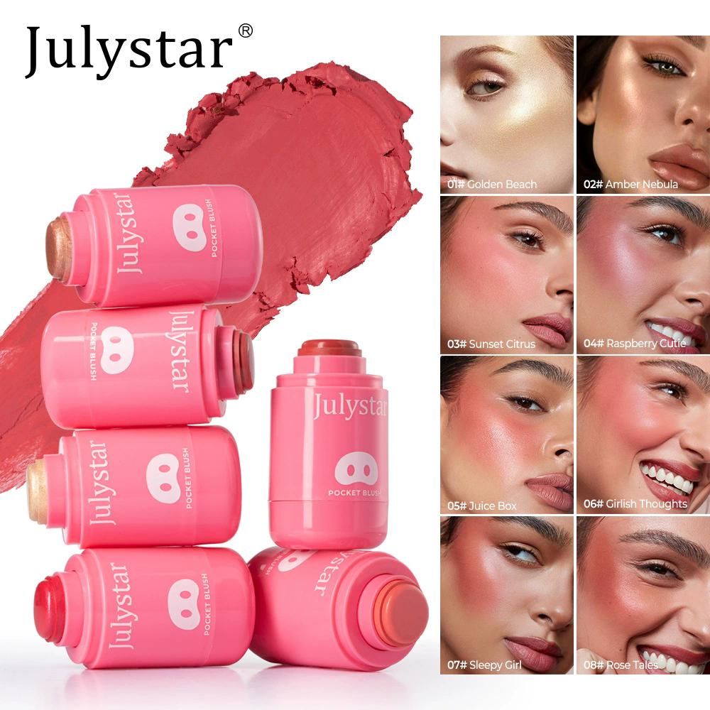 1PC Julystar Blush Stick Soft Face Brightening Contouring Shadow Blusher Powder Peach Pink Cheek Tint Korean Makeup Cosmetics
