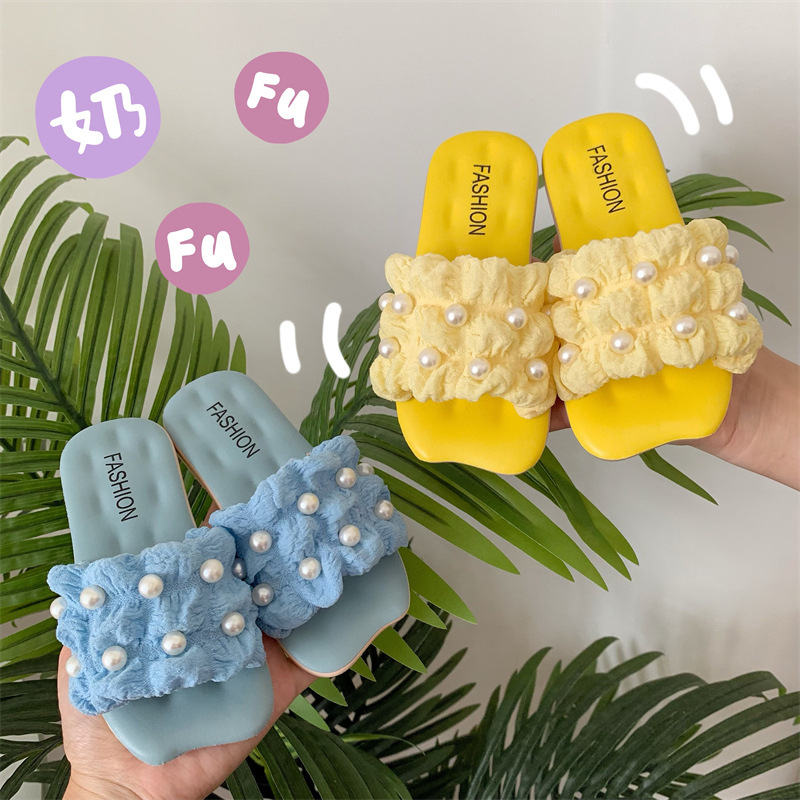 Children's slippers soft bottom non-slip outer wear with skirt all-match casual pearl girls sandals