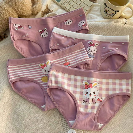 4PCS Cute Cotton Underwear Soft Antibacterial Summer Thin Breathable Children's Pants for Girls Aged 2+