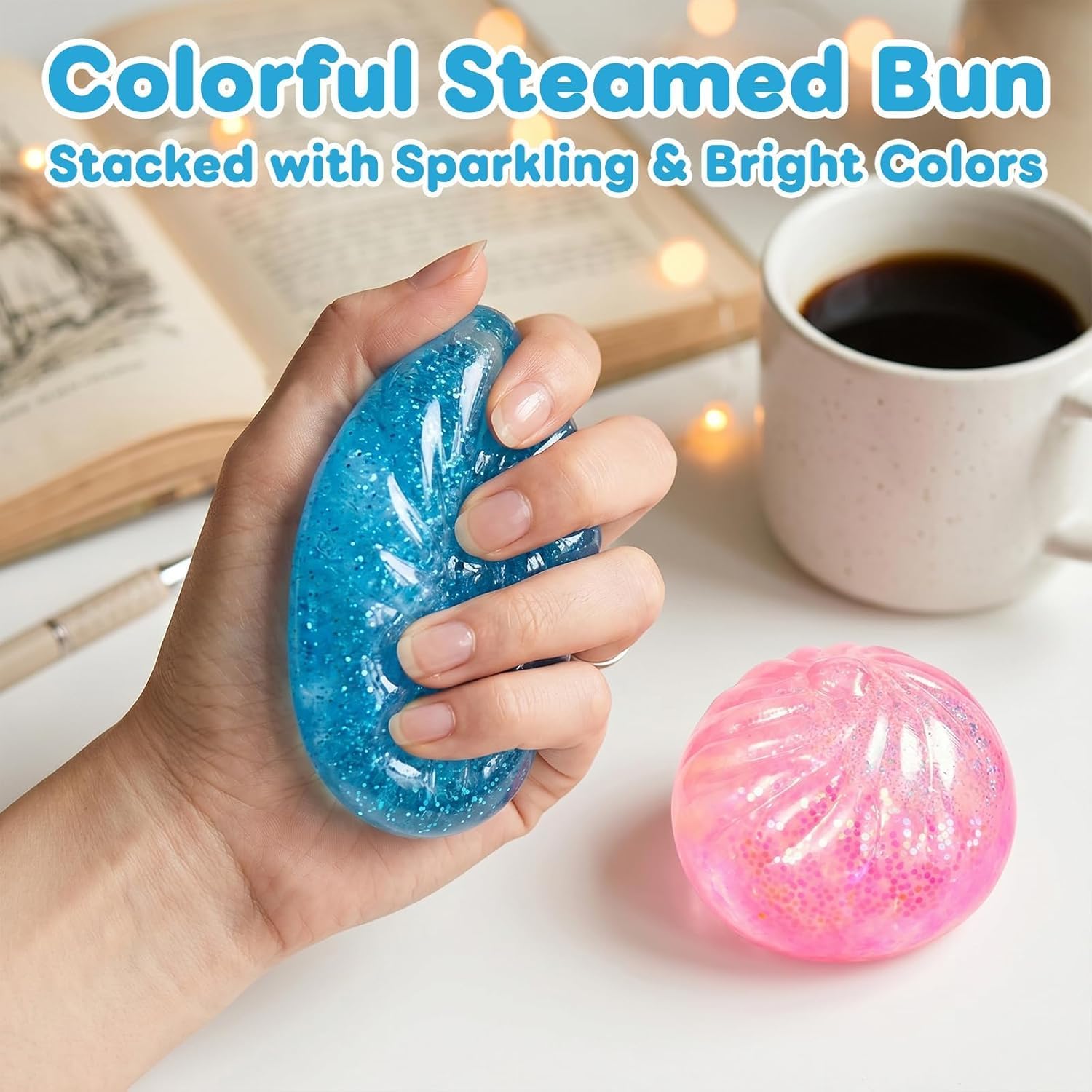 4PCS Glitter Dumpling Squishies, Sensory Stress Relief Toy for Adults, 2026 New Squeezes Dough Ball, Cute Dumplings Fidget Decompression Gift, Desk Co