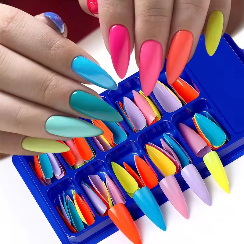 120 PCS/Box Solid Colour False Nail Tips Fake Nails Art Long Stiletto Acrylic Manicure DIY Tools Full Style 30Colors