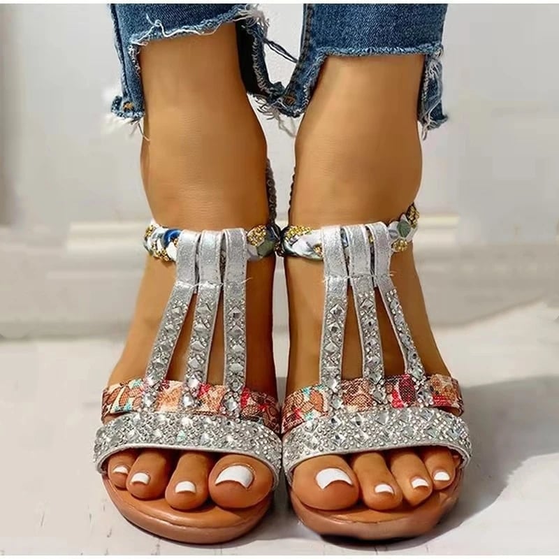 Women's Sandals Summer Bohemia Platform Wedges Shoes Crystal Gladiator Rome Woman Beach Shoes