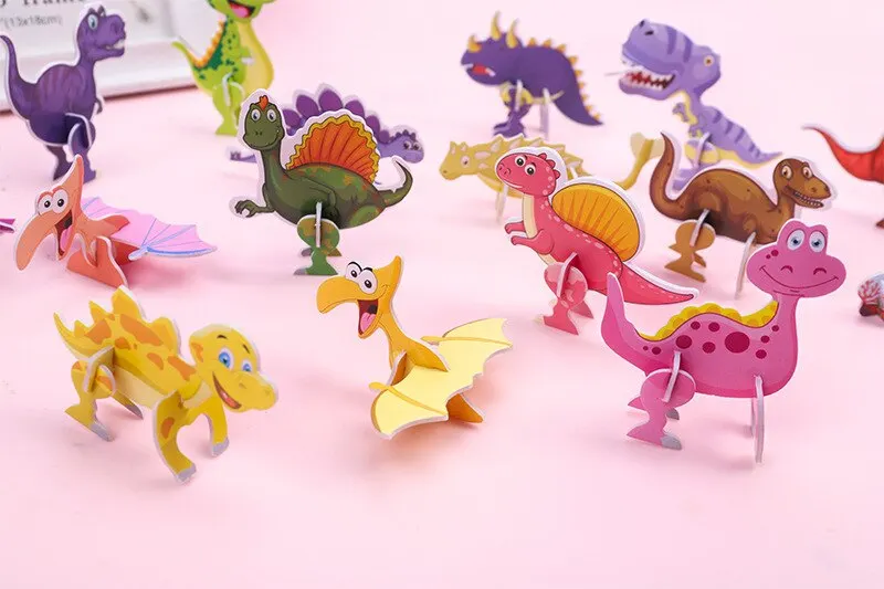 40Pcs Children Paper Dinosaur 3D Puzzle DIY Cute Cartoon Dinosaur Modeling Animal Model Toy