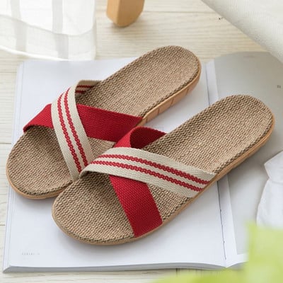 Linen slippers home men and women indoor slippers non-slip summer sandals slippers men and women SUN1XZ99