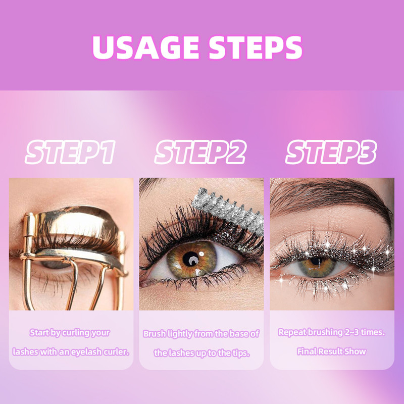 1PC QIBEST Colored Mascara Quick Dry Longlasting Waterproof Sweatproof Curling Shiny Sequins Eyelash Sexy Mascara Shimmer Makeup