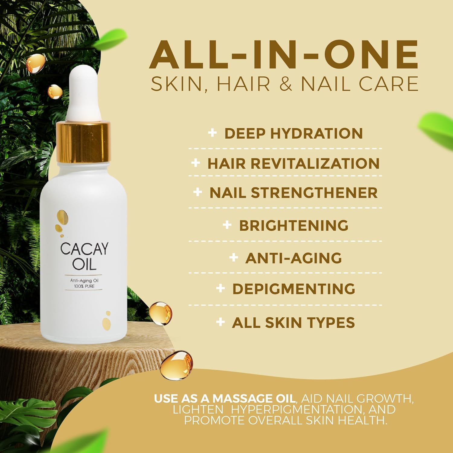 Cacay Pure Anti-Aging Oil – Natural Retinol Cacay Oil for Face, Hair, and Body | Organic Vitamin E Oil for Lip & Cuticle Care | Organic Face & Skin Oi