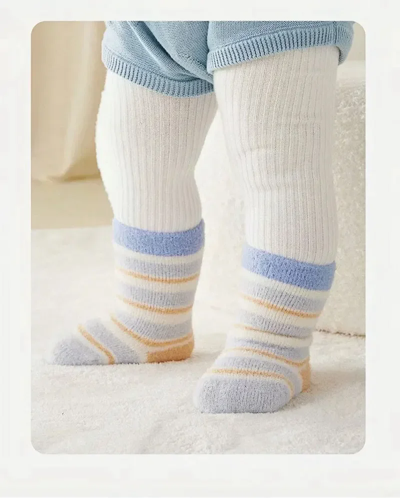 3 Pairs Kids Winter Socks Cute Cartoon Bear Rabbit Thick Plush Warm Middle Tube Socks for Boy Girl Newborn Anti-Cold Sleep Socks