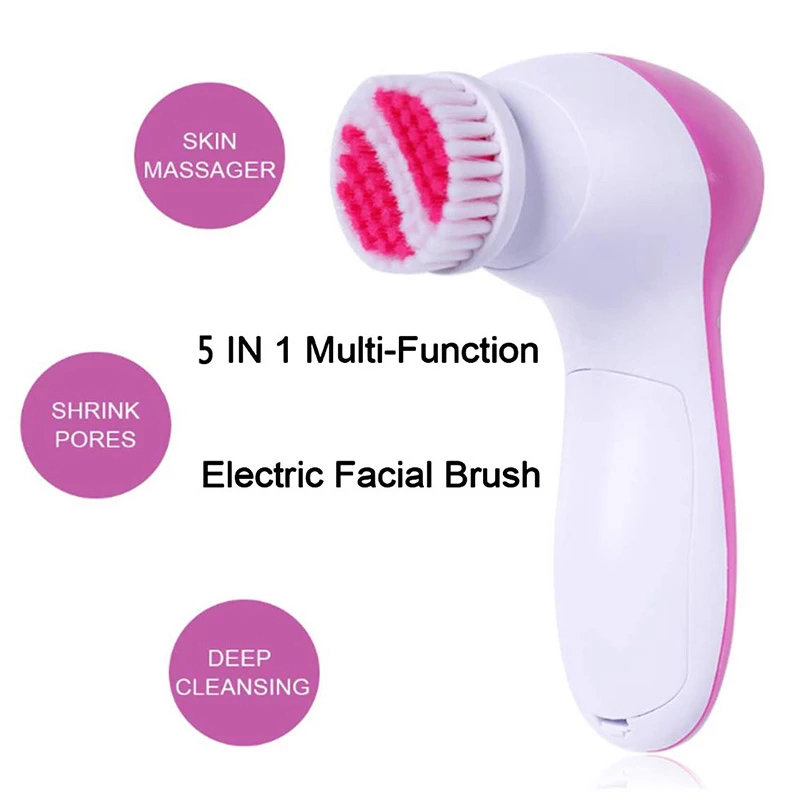 5 in 1 Face Cleansing Brush Silicone Facial Brush Deep Cleaning Pore Cleaner Face Massage Skin Care Waterproof Mini Facial Brush