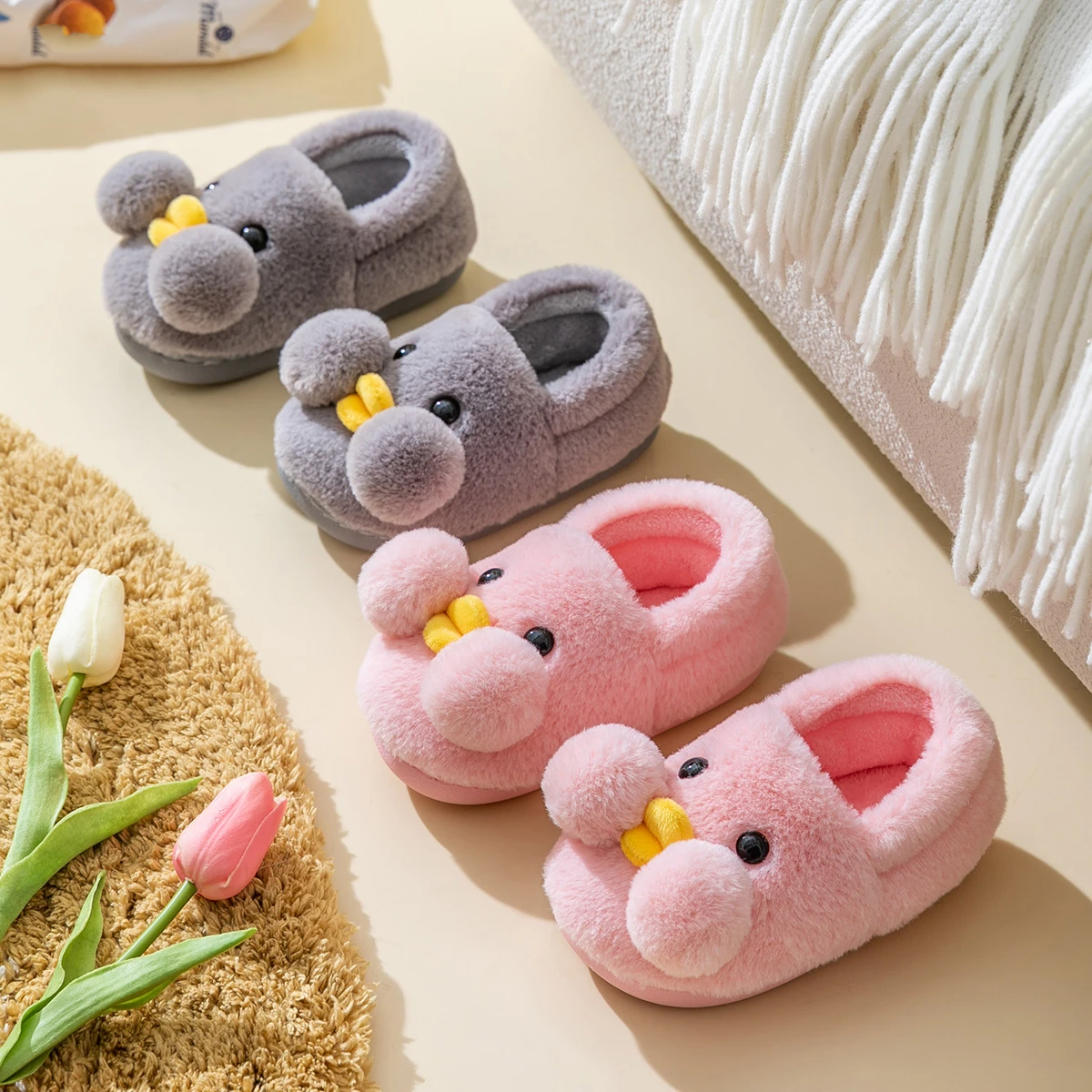 Kids Slippers Winter Children Cotton Shoes Warm Furry Non-slip Baby Girl Indoor Plush Slipper Toddler Shoes For Boys Miaoyoutong