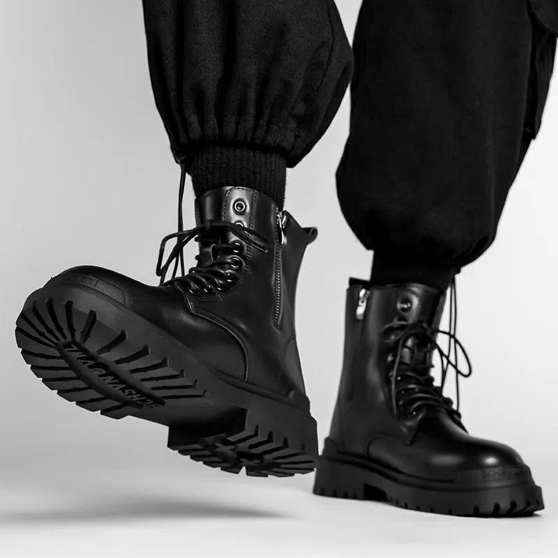 MZXSK Men's Shoes Winter New British Style Retro Pippy Handsome High Top Martin Boots Men's Thick Sole Motorcycle Work Dress Sho