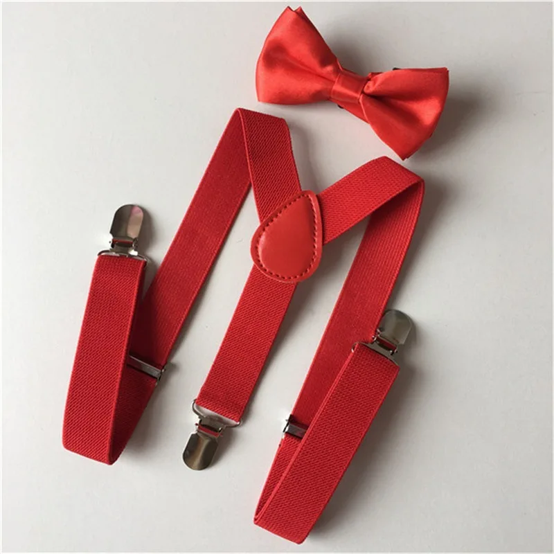 Kids Elastic Suspenders Bow Tie set Matching Tuxedo Suit Unisex Boy Girl Bowtie Wedding Costume Adjustable Y-Back Brace Belt