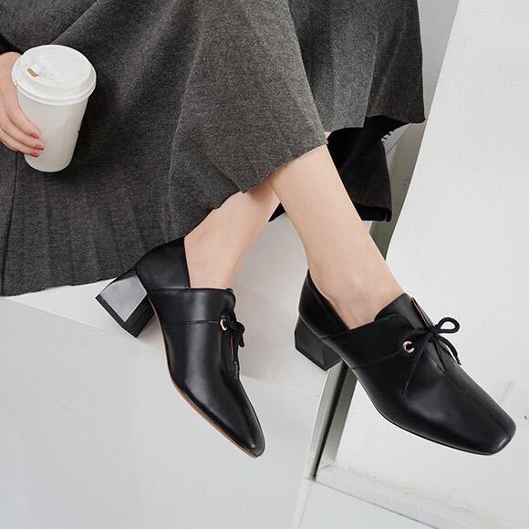 Women Loafers Soft Leather Shoes Comfortable Leather Shoes Casual 3cm High Heels Solid Color Office Party Shoes