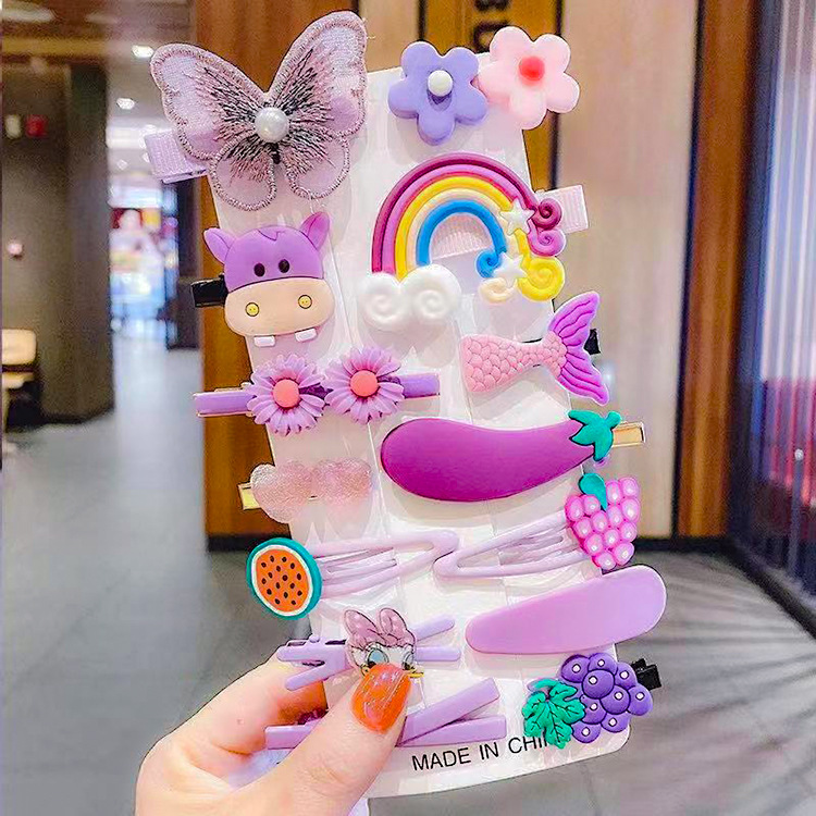 14Pcs Children Girls Hairpins Set Cute Fruit Rainbow Flower Kids Headwear Baby Girl Hair Accessories for Toddler Girl Hair Clip