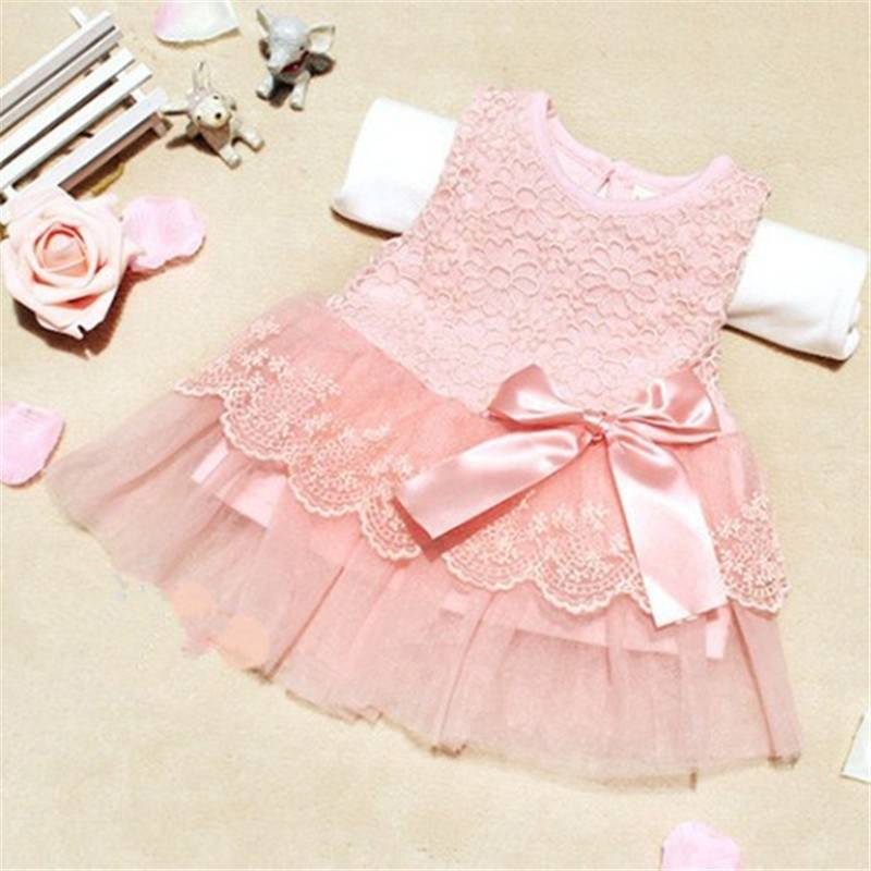 Kids Cotton Bow Lace Ball Gown Casual Chiffon Princess Baby Girls Dresses 0-2Y